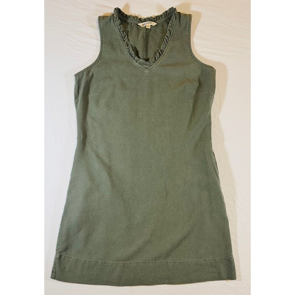 Briggs V-neck Linen blend knee length dress, Ruffle edge, size S